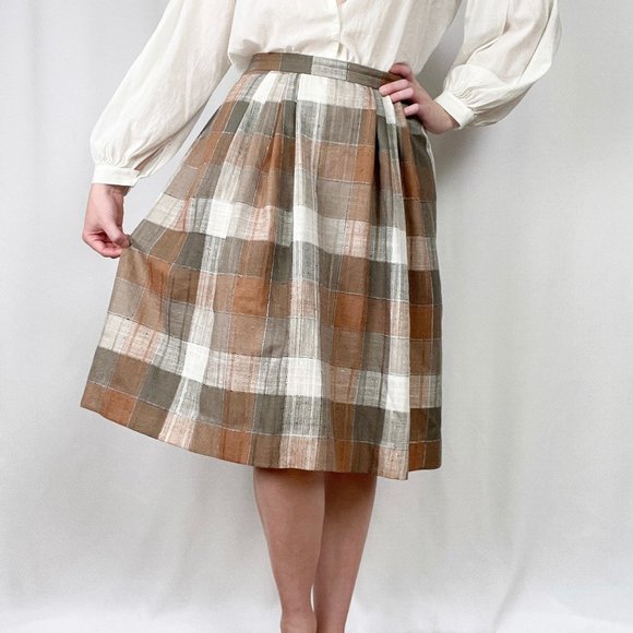 Vintage Union Made Plaid Pleated Midi Skirt High Rise Knit Preppy Tartan Pockets - Picture 4 of 8